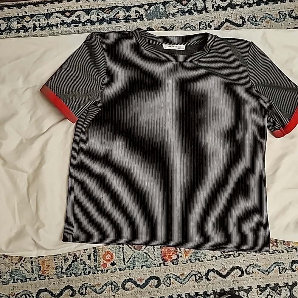 Zara Top size small black with white pinstripes